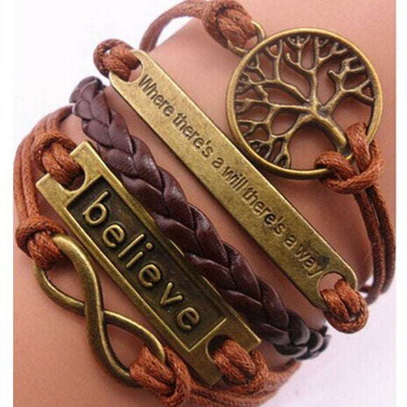 Wristband Handmade Adjustable Tree For Life Believe Multilayer Bracelet