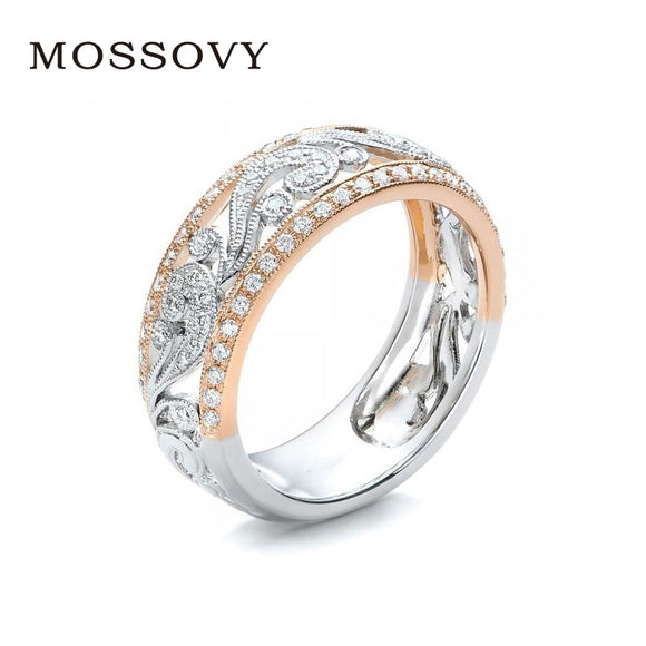 Rings  Hollow Two-tone Color Rose Gold Flower Cubic Zirconia