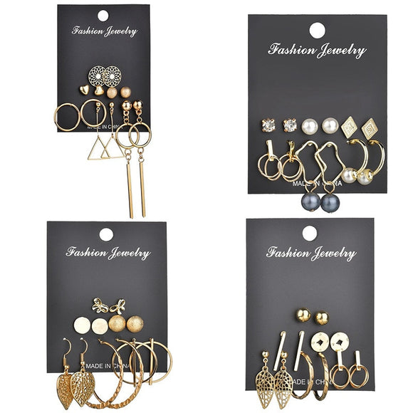 Earrings Modyle 9 Pairs/Set Mix Design Square Rhinestone Stud