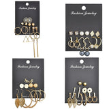 Earrings Modyle 9 Pairs/Set Mix Design Square Rhinestone Stud