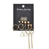 Earrings Modyle 9 Pairs/Set Mix Design Square Rhinestone Stud
