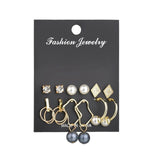 Earrings Modyle 9 Pairs/Set Mix Design Square Rhinestone Stud