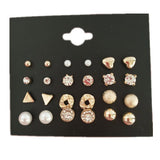 Earrings Modyle 9 Pairs/Set Mix Design Square Rhinestone Stud