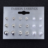 Earrings Modyle 9 Pairs/Set Mix Design Square Rhinestone Stud