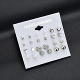 Earrings Modyle 9 Pairs/Set Mix Design Square Rhinestone Stud