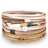Wristband New Vintage Pearl Beads Leather Bracelets & Bangles