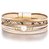 Wristband New Vintage Pearl Beads Leather Bracelets & Bangles