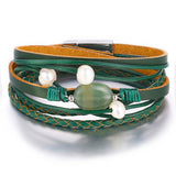 Wristband New Vintage Pearl Beads Leather Bracelets & Bangles
