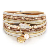 Wristband New Vintage Pearl Beads Leather Bracelets & Bangles