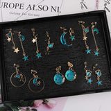 Earrings Korea Style Asymmetrical Fresh Enamel blue Star Moon Planet  Circle Clip