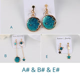 Earrings Korea Style Asymmetrical Fresh Enamel blue Star Moon Planet  Circle Clip