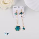 Earrings Korea Style Asymmetrical Fresh Enamel blue Star Moon Planet  Circle Clip