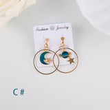 Earrings Korea Style Asymmetrical Fresh Enamel blue Star Moon Planet  Circle Clip