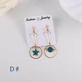 Earrings Korea Style Asymmetrical Fresh Enamel blue Star Moon Planet  Circle Clip