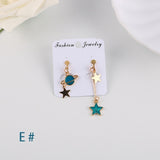Earrings Korea Style Asymmetrical Fresh Enamel blue Star Moon Planet  Circle Clip