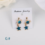 Earrings Korea Style Asymmetrical Fresh Enamel blue Star Moon Planet  Circle Clip