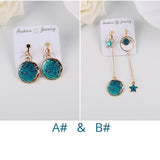Earrings Korea Style Asymmetrical Fresh Enamel blue Star Moon Planet  Circle Clip