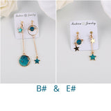 Earrings Korea Style Asymmetrical Fresh Enamel blue Star Moon Planet  Circle Clip