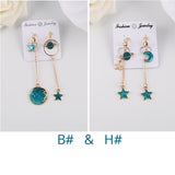 Earrings Korea Style Asymmetrical Fresh Enamel blue Star Moon Planet  Circle Clip