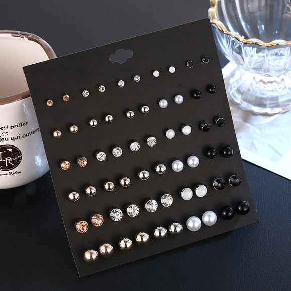 Earrings  30Pairs/Lot Ball Alloy Crystal Pearl Stud