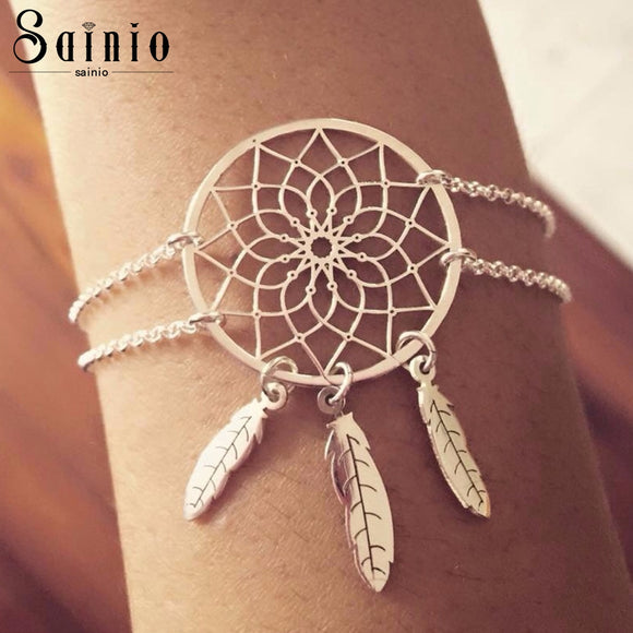 BANGLE Sainio Silver Color Dreamcatcher Charm Bracelets