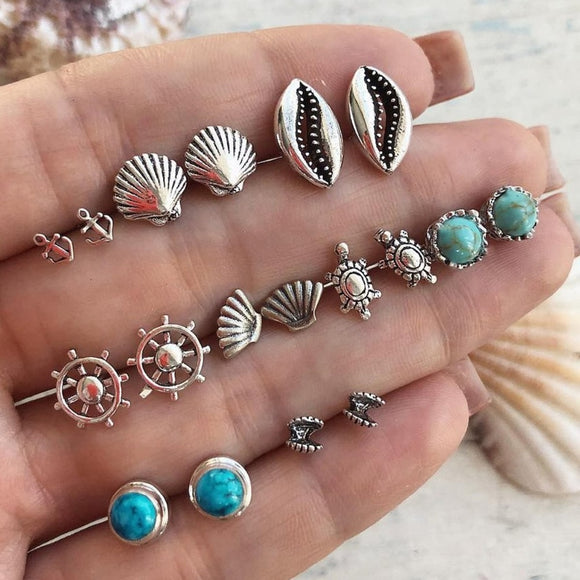 Earrings 16 Styles Boho Shell Turtle Anchor Small Stud