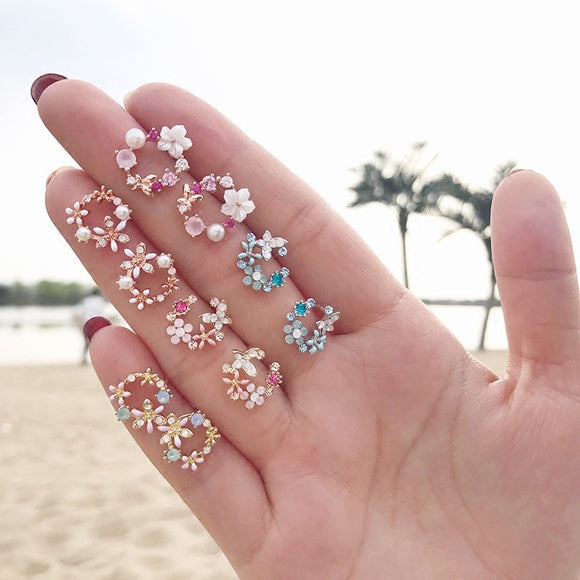 Earrings Fashion Korean Style Colorful Rhinestone Wreath Stud