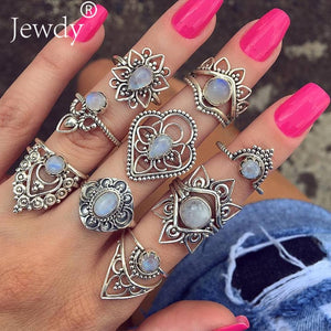 Rings 20 Styles   Crown Wave Flower Heart Lotus Star Leaf Crystal Opal Joint Ring Party Jewelry Silver