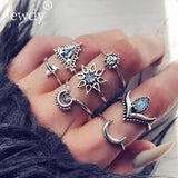 Rings 20 Styles   Crown Wave Flower Heart Lotus Star Leaf Crystal Opal Joint Ring Party Jewelry Silver