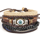 Wristband Design Turkish Eye Leather Bracelet For   Woman Multiple Layer Feather Bracelet Fashion