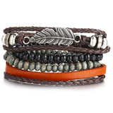 Wristband Design Turkish Eye Leather Bracelet For   Woman Multiple Layer Feather Bracelet Fashion