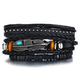 Wristband Design Turkish Eye Leather Bracelet For   Woman Multiple Layer Feather Bracelet Fashion
