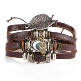 Wristband Design Turkish Eye Leather Bracelet For   Woman Multiple Layer Feather Bracelet Fashion