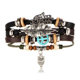 Wristband Design Turkish Eye Leather Bracelet For   Woman Multiple Layer Feather Bracelet Fashion