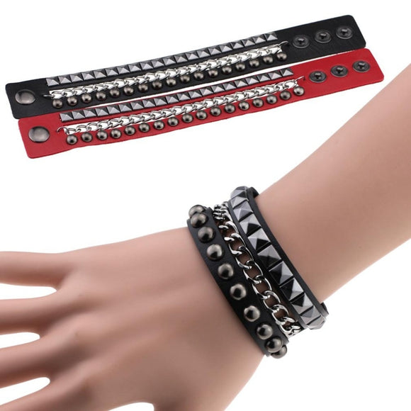 Wristband Rock Spikes Rivet Chains Gothic Punk Wide Cuff Leather Bracelets Bangles