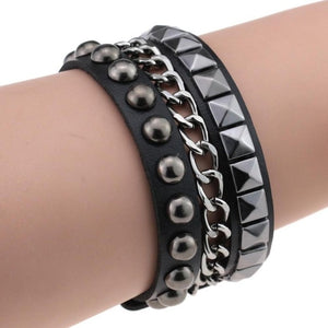 Wristband Rock Spikes Rivet Chains Gothic Punk Wide Cuff Leather Bracelets Bangles