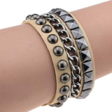 Wristband Rock Spikes Rivet Chains Gothic Punk Wide Cuff Leather Bracelets Bangles