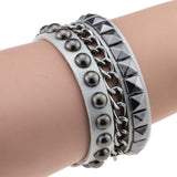 Wristband Rock Spikes Rivet Chains Gothic Punk Wide Cuff Leather Bracelets Bangles