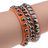 Wristband Rock Spikes Rivet Chains Gothic Punk Wide Cuff Leather Bracelets Bangles