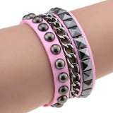 Wristband Rock Spikes Rivet Chains Gothic Punk Wide Cuff Leather Bracelets Bangles