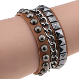 Wristband Rock Spikes Rivet Chains Gothic Punk Wide Cuff Leather Bracelets Bangles