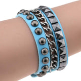 Wristband Rock Spikes Rivet Chains Gothic Punk Wide Cuff Leather Bracelets Bangles