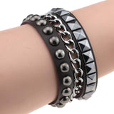 Wristband Rock Spikes Rivet Chains Gothic Punk Wide Cuff Leather Bracelets Bangles