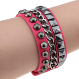 Wristband Rock Spikes Rivet Chains Gothic Punk Wide Cuff Leather Bracelets Bangles