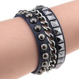 Wristband Rock Spikes Rivet Chains Gothic Punk Wide Cuff Leather Bracelets Bangles