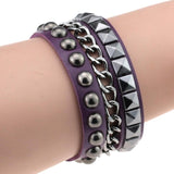 Wristband Rock Spikes Rivet Chains Gothic Punk Wide Cuff Leather Bracelets Bangles