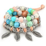 BANGLE Bohemian Multilayer Colorul Natural Stone Wood Beads Bracelet