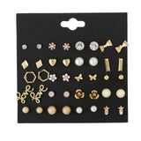 Earrings  30Pairs/Lot Ball Alloy Crystal Pearl Stud