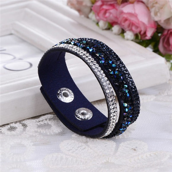 WRISTBAND New Fashion Leather Wrap Wristband Cuff Punk Crystal Rhinestone Bracelet Bangle