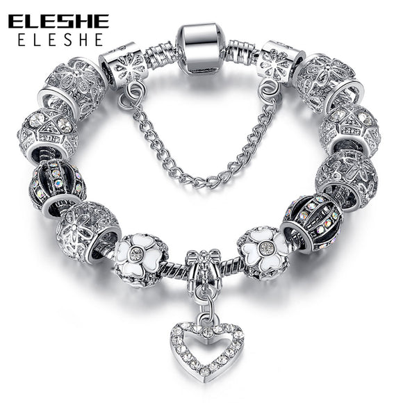 BANGLE Fashion Silver Heart Charms Bracelet